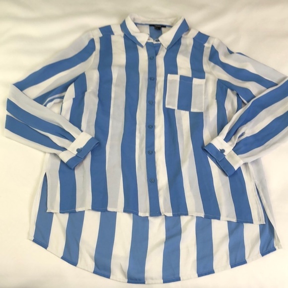 Forever 21 Tops Blue White Striped Open Back Blouse Oversized Size Large - Picture 7 of 11